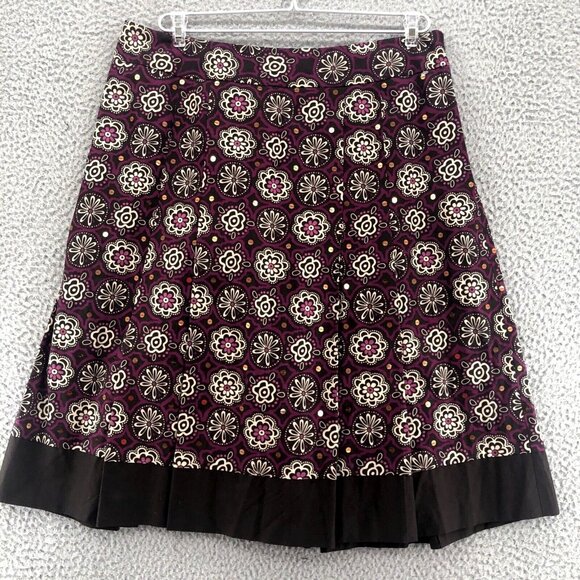 LOFT Skirt Womens 10 Purple Medallion Pattern Sequin Knee Length Pleated A Line - Picture 1 of 9